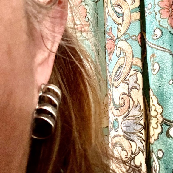 Vintage, 925 MOD style pierced earrings , geometric Boho silver MCM - Picture 3 of 6